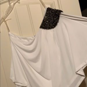 Elegant mini dress black beads one shoulder